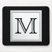 Printed Custom Monogram. Black and Pale Gray. Mouse Pad