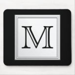 Printed Custom Monogram. Black and Pale Gray. Mouse Pad
