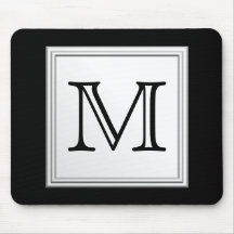 Printed Custom Monogram. Black and Pale Gray. Mouse Pad