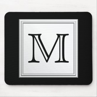 Printed Custom Monogram. Black and Pale Gray. Mouse Pad