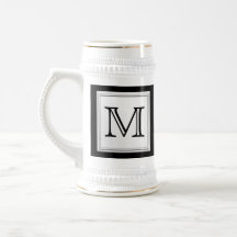 Printed Custom Monogram. Black and Pale Gray. Coffee Mug