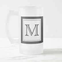 Printed Custom Monogram. Black and Pale Gray. Coffee Mug