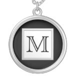 Printed Custom Monogram. Black and Pale Gray. Pendants
