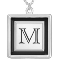 Printed Custom Monogram. Black and Pale Gray. Pendant