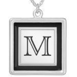 Printed Custom Monogram. Black and Pale Gray. Pendant
