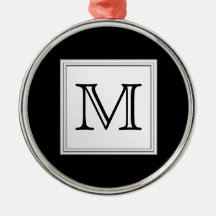 Printed Custom Monogram. Black and Pale Gray. Christmas Tree Ornament