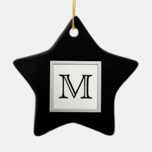 Printed Custom Monogram. Black and Pale Gray. Christmas Tree Ornament