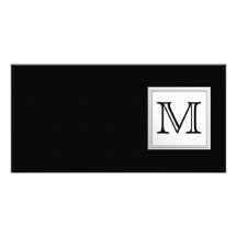 Printed Custom Monogram. Black and Pale Gray. Photo Card Template