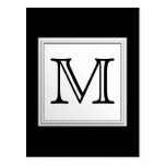 Printed Custom Monogram. Black and Pale Gray. Postcards