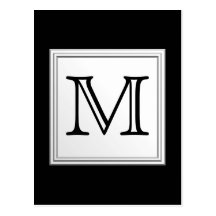 Printed Custom Monogram. Black and Pale Gray. Postcards