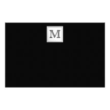 Printed Custom Monogram. Black and Pale Gray. Stationery Paper