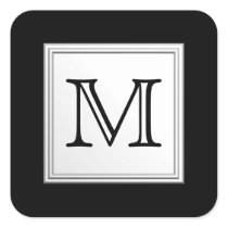 Printed Custom Monogram. Black and Pale Gray. Square Sticker