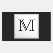 Printed Custom Monogram. Black and Pale Gray. Rectangle Sticker