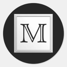 Printed Custom Monogram. Black and Pale Gray. Round Stickers