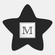Printed Custom Monogram. Black and Pale Gray. Star Stickers