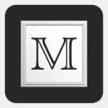 Printed Custom Monogram. Black and Pale Gray. Square Sticker