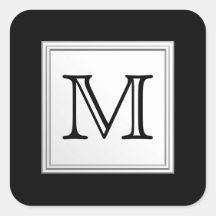 Printed Custom Monogram. Black and Pale Gray. Square Sticker