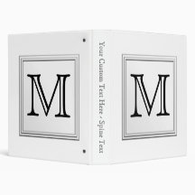 Printed Custom Monogram. Black and White. Vinyl Binder