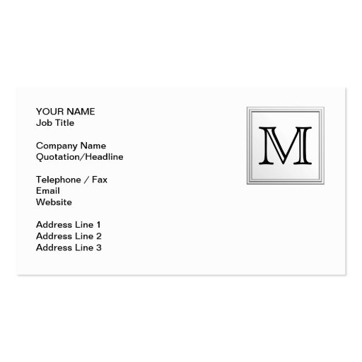 Printed Custom Monogram. Black and White. Business Cards (front side)
