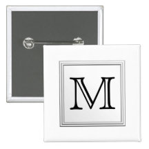 Printed Custom Monogram. Black and White. Buttons