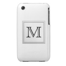 Printed Custom Monogram. Black and White. iPhone 3 Case