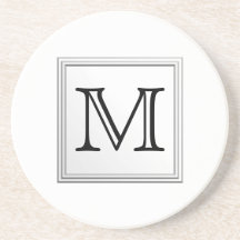 Printed Custom Monogram. Black and White. Beverage Coasters