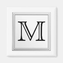 Printed Custom Monogram. Black and White. Refrigerator Magnets