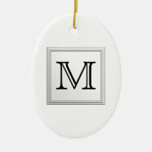 Printed Custom Monogram. Black and White. Christmas Tree Ornaments