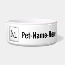 Printed Custom Monogram. Black and White. Pet Bowls