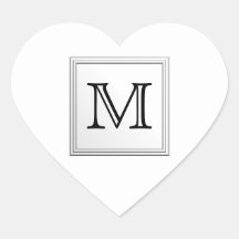 Printed Custom Monogram. Black and White. Heart Stickers