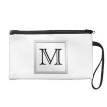Printed Custom Monogram. Black and White. Wristlet