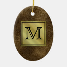Printed Custom Monogram Image. Brown. Christmas Tree Ornament