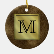 Printed Custom Monogram Image. Brown. Christmas Ornaments