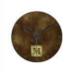 Printed Custom Monogram Image. Brown. Round Clock