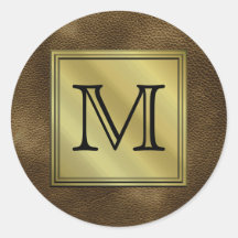 Printed Custom Monogram Image. Brown. Round Stickers
