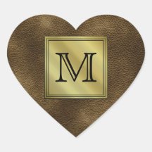 Printed Custom Monogram Image. Brown. Heart Sticker