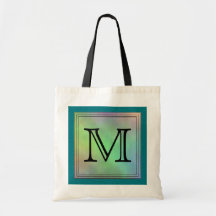 Printed Custom Monogram Image on Teal Pattern. Bags