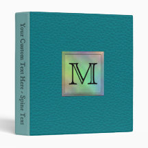Printed Custom Monogram Image on Teal Pattern. Vinyl Binder