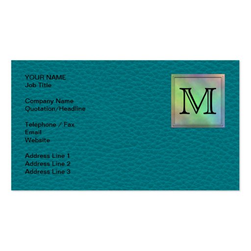 Printed Custom Monogram Image on Teal Pattern. Business Cards