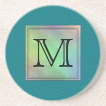Printed Custom Monogram Image on Teal Pattern. Beverage Coasters