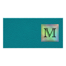 Printed Custom Monogram Image on Teal Pattern. Customized Photo Card