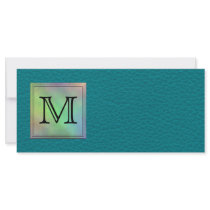 Printed Custom Monogram Image on Teal Pattern. Custom Rack Card