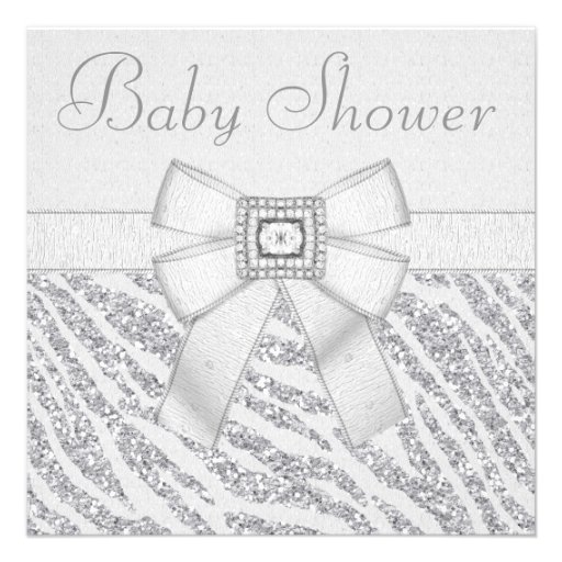 Printed Glitter Zebra Print & Bling Baby Shower Personalized Announcements