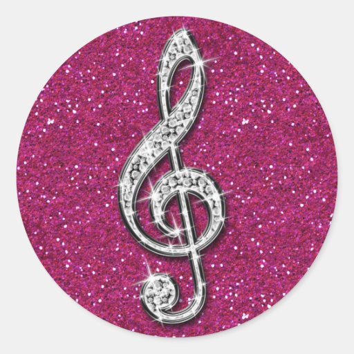 Printed Glitzy Sparkly Diamond Music Note Classic Round Sticker Zazzle