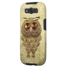 Printed Gold & Amber Owl Jewel Samsung Galaxy S3 Cases