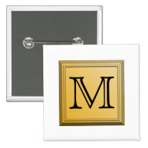 Printed image of a custom monogram design. button