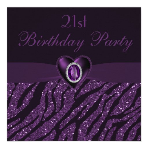 Printed Jewel Heart & Zebra Glitter 21st Birthday Personalized Invitation