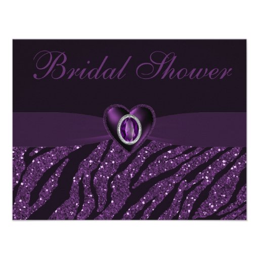 Printed Jewel Heart & Zebra Glitter Bridal Shower Custom Invitations