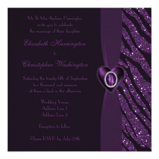 Printed Jewel Heart & Zebra Glitter Wedding Invite