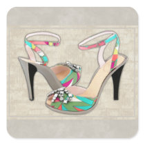 Printed Leather with Rhinestones Square Stickers